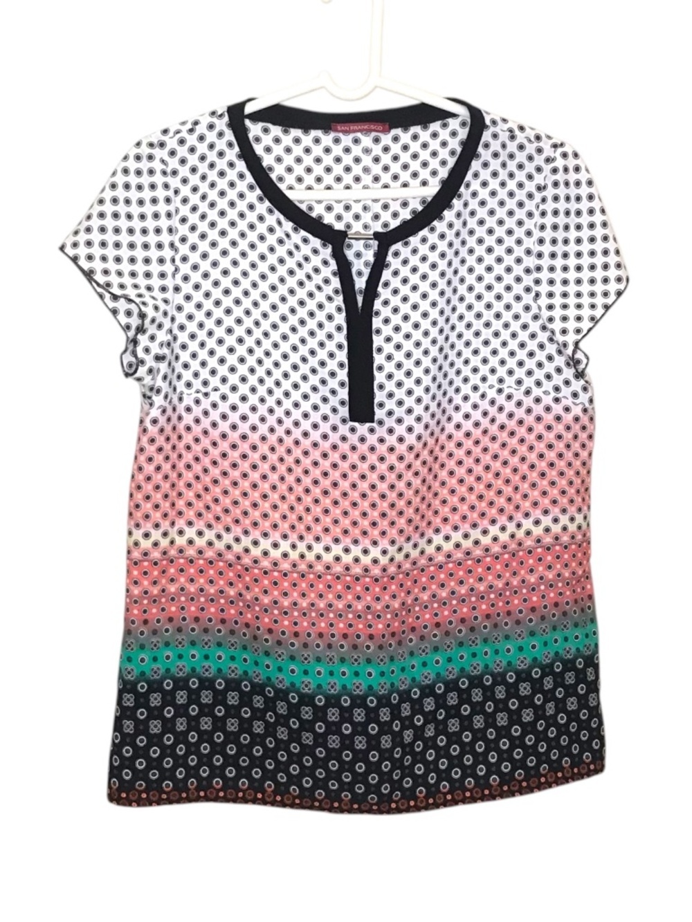 Women’s Blouse Short Sleeve Top Polka Dot Colorblock Size M